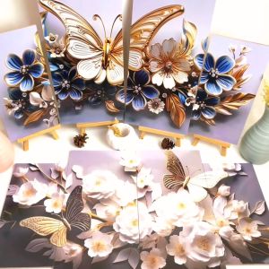 RUNABEE HIASAN DINDING SET BESAR DEKORATIF 3D WHITE BUTTERFLY FLOWERS POSTER PAJANGAN KAYU