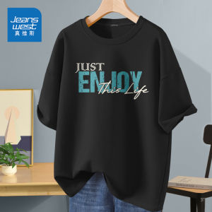 Jeanswest Mens Pure Cotton Short Sleeve T-Shirt Loose Fit Summer 2025 New American High Street Teenage Trend Breathable