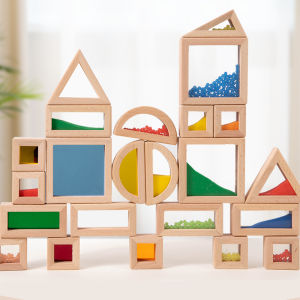 Sensory Wooden Block Set Acrylic Rainbow Building Toy Suitable For Childrens STEM Learning Gift Rainbow Stacking Block Game