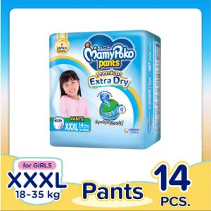 MamyPoko Extra Dry Girls Pants Diaper – XXXL 14pcs | 18–35kg Baby/Toddler Diaper | Japan Quality | Soft & Leakproof Diaper Pants for Girls | Pants-Style Diaper for Active Babies