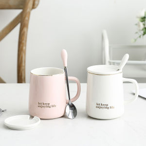 Cute Creative Ceramic Mug with Lid and Spoon