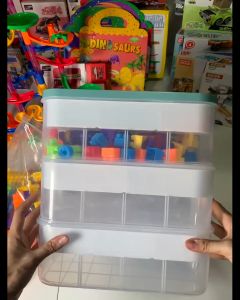 2/3 Layers Blocks Storage Box With Handle Green Yellow Colour Lid Multipurpose Container Children Block Toy Organizer with Divider Hand Carry Kotak Simpanan Mainan Budak