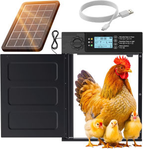 Automatic Chicken Coop Door PRO - Solar Powered with LCD Display - Light Sensor & Timer - Anti-Pinch Function - Wide Opening