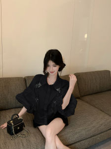 GUZILIAN | French Luxurious White Bubble Sleeve Shirt Womens Spring Summer Loose Short Style Small Figure Top Korean Style Commute Wind