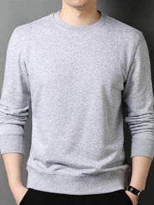 ROMON | Lormen Mens Thermal Long Sleeve T-Shirt Fleece Lined Round Neck Sweatshirt Warm Casual Fashion Urban Style Pure White Autumn Winter New Arrival