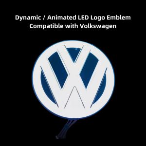ไฟตราโลโก้สัญลักษณ์ตะแกรง LED หน้าแบบไดนามิกของโฟล์คสวาเกนพร้อมไฟ LED แบบเคลื่อนไหว-13.7ซม./14.7ซม./15.5ซม.-เหมาะกับ VW Golf Jetta Passat Tiguan ฯลฯ-โลโก้เรืองแสง