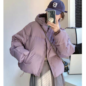 Womens Short Thickened Hooded down Cotton Jacket Fashionable Korean Style Casual Solid Color Winter Warm Outerwear