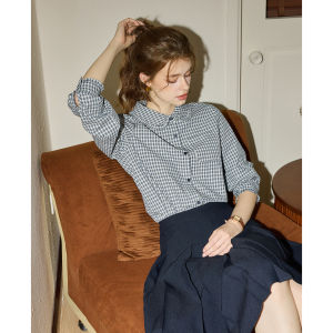 KUHNMARVIN | Áo Blouse Dài Tay Kiểu Carô Dành Cho Phụ Nữ Cổ Peter Pan 100% Cotton