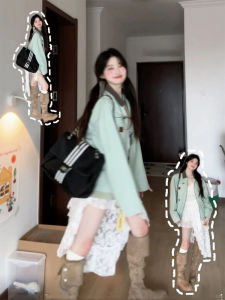 Retro American Color Block Baseball Style Womens Jacket Autumn Winter Design Sensation Niche Couple Trendy Cardigan Coat