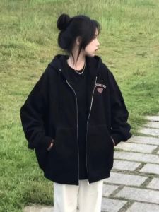 Girls Hooded Zipper Sweatshirt Jacket Autumn Winter Casual Wear Childrens Clothing School Style Top for Middle And Big Kids