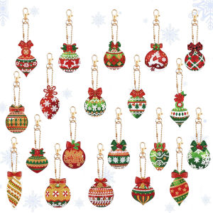 20 sets of DIY snowflake/Deer/tree/Diamond art painting kits double-sided keychain diamond bag decoration