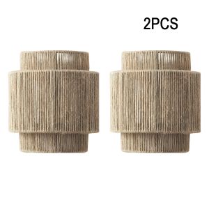 JOYINLED Boho Wall Light Vintage Hemp Rope Wall Lamp Hand-Woven Light Fixtures E27 Indoor Decoration Wall Lighting for Bedroom