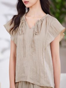 WANGGONGZHU | Lace Short Sleeve T-Shirt Women Summer Thin New Elegant Pleated Miniature Sleeve Top Design Short Style Princess Fashion Set