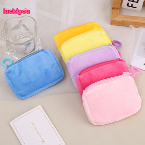 [ Quick Shipment ] Solid Color Mini Fashion Square Coin Purse Korean Cute Girl Heart Plush Short Earphone Sundries Storage Handbag