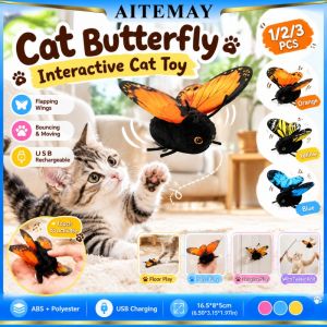 Aitemay Interactive Cat Toy Realistic Flapping Butterfly Soft Plush Body Safe For Kittens Auto Off Hanging Teaser Pet Supplies
