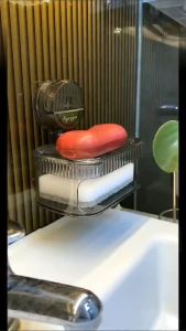 ชั้นวางกล่องสบู่ฟองน้ำติดผนังโดยไม่ต้องเจาะผนังห้องน้ำ - Double Drainage