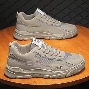 Hot Sale Men Korean Thick Sole Rubber Shoes For Men Mesh Sneakers Shoes Breathable Lace Up Sports Sneakers Comfortable Flat Casual Shoes For Men On Sale
