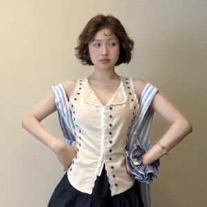VKSOD | French Style Embroidered Lace Trim Vest And Skirt Set Light Maturity Design Summer New Arrival Two-Piece Suit V-Neck Button Closure