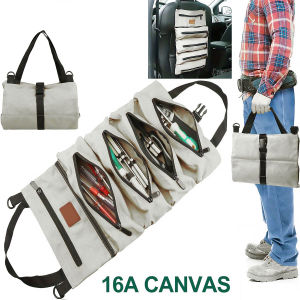 Tool Roll Multi-Purpose Roll Up Tool Bag Wrench Roll Canvas Tool Organizer Bucket Car First Aid Kit Wrap Roll Storage Case