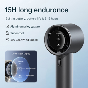 JISULL1FE Mini Fan Rechargeable Portable 12000mAh Air Cooler Handheld Jet Fan Strong Wind 199 Gear Wind Speed Metal Body Digital Display