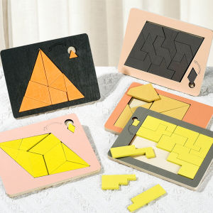 Wooden Puzzle Blocks Geometric Tangram Brain Teasers Jigsaw 3d Logic Iq Game Colorful Shape Pattern Educational Toys Gift