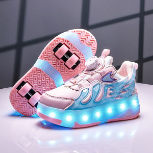Boys And Girls Flashing Light Roller Skate Shoes Four-Wheel Childrens Inline Skates Sports Shoes for Walking And Roller Blading