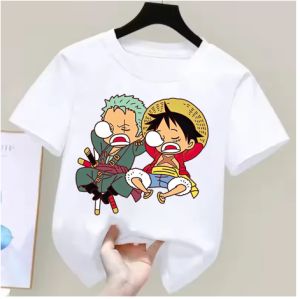 Bandai | One Piece Summer Anime T-Shirts for Boys and Girls Cotton Tops Featuring Luffy Zoro Nami and Chopper - Cute Cartoon T-Shirts