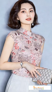 Áo thun nữ lưới in hoa trong lót cotton GLA277 Cuocsongvang