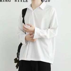 Black Casual Silk Long Sleeve Shirt Mens Spring Summer Thin High-End Feeling Cool Gentleman Style Business Casual Top