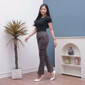Celana Cargo Cutbray Stretch Highwaist Combed // Celana Cutbray Cargo Wanita