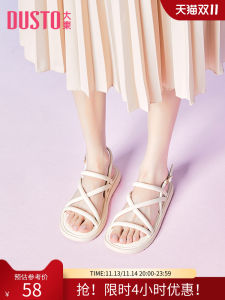 DUSTO Summer Fashion Simple Fairy Style Flat Heel Sandals Womens Shoes Buckle Strap Low Heel Thin Strap Casual Flats