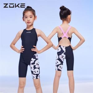ZOKE Girls Swimwear Competitive Swimsuit Kid Athletes Professional Sporty Kneesuit One Piece Round Neck Black Slimming Bathing Suit For Teens Girls