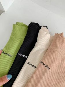 Girls Cotton Long Sleeve Base Shirt Spring Autumn Casual High Collar T-Shirt Childrens Fashion Comfortable Breathable Pure Color