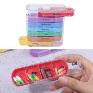 Weekly 7 Days Drawer Pill Box 28 Grids Pill Organizer Colorful Plastic Medicine Storage Dispenser Cases For Home Travel