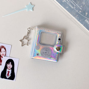 Y2K Style MP3 Player Style Mini 2inch Small Album PU Leather Bright Silver Small Card Album Ins Style Backpack Charms