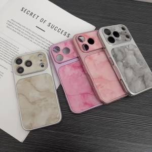 Luxury Marble Pattern Phone Case Frosted Large Window Electroplated Bumper Protective Cover For iPhone 17 16 15 14 13 Pro Max
