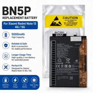 BN5P Replacement Battery for Xiaomi Redmi Note 13 4G/5G. 5000mAh High Capacity. Reliable & Safe. Longer Usage Time. Perfect Fit. 3.89V Li-ion Battery.