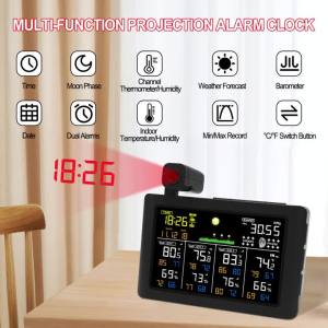 Multifunctional Wall Clock - Wireless Projection Alarm Weather Station Digital Temperature Humidity Monitor LCD Display for Home
