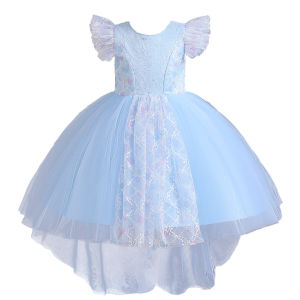 6 Size 4 Colors Girls Dress Sequin Puff Sleeve Girls Dress Trailing Kids Girls Clothing Birthday Party Girls Wedding Dress Flower Girls Princess Dress Photoshoot Costume Age 4 To 12