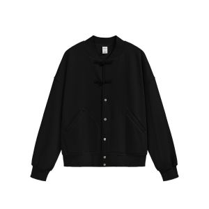 New Chinese Style Baseball Jacket 325G Flame Integrated Fleece Open Cardigan with Button Mens Autumn Winter New Arrival