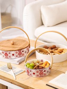 Hộp Đựng Trái Cây Bằng Gốm Sứ Chinees Handheld Five Grids Couver Lid Ceramic Fruit Tray Wedding Banquet Restaurant Supplies