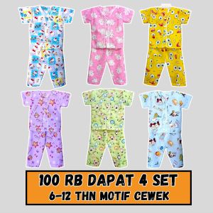 Piyama anak junior perempuan usia 6-12 tahun 100RB dapat 4 set campur motif