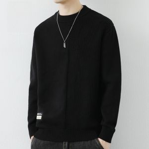 ROMON | Lormen Mens Round Neck Knitwear Winter Fashion Casual Thick Warm Base Layer Shirt Pure Color Comfortable Breathable Long Sleeve