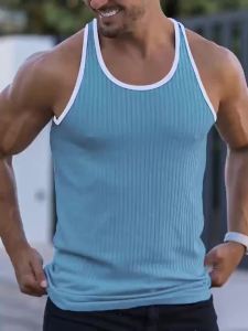 Áo Vest Nam Không Tay Chất Liệu Lưới Kẻ Sọc Dọc Kiểu Dáng Ôm Body Thời Trang Mùa Hè Thể Thao Chất Liệu Polyester Kiểu Dáng Chữ L