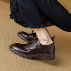 Retro British Style round Toe Knot Detailing Thick Heel Commuter Friendly Womens Fashion Single Shoes Spring Autumn New Arrival