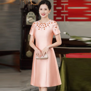 ชุดแต่งงานสุดหรูสำหรับคุณแม่ ชุดกระโปรงทรงหลวมเอวสูง แขนยาว ทรงหลวม ทรงปกติ ชุดทำงานสีพื้น ชุดลำลอง