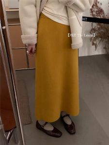 Váy Dài Ôm Vừa Vặn Mùa Thu Đông Đa Năng Eo Thun Thanh Lịch Váy Midi Dệt Kim Rộng Rãi Cho Nữ Phong Cách Hàn Quốc