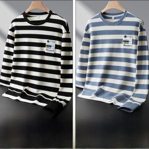 ROMON | Loose Fit Long Sleeve T-Shirt Round Neck Mens Fashion Urban Style Antibacterial Cotton Polyester Blend Autumn Season Shirt