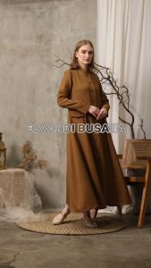 Gamis Gutu Wanita B&V / Gamis Busui Kancing Full Aktif / Gamis Muslim PDH / Gami PNS Guru Wanita - 8001 Khaki Tua Gelap