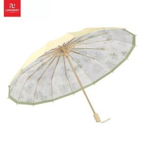 Lordwey Vintage Hoa Phụ Nữ Ô 16 Xương Sườn tay cầm bằng gỗ Ngoài Trời Trung Quốc Cổ Điển Chống Cháy Mưa Ô Protable Mini đồ dùng đi mưa